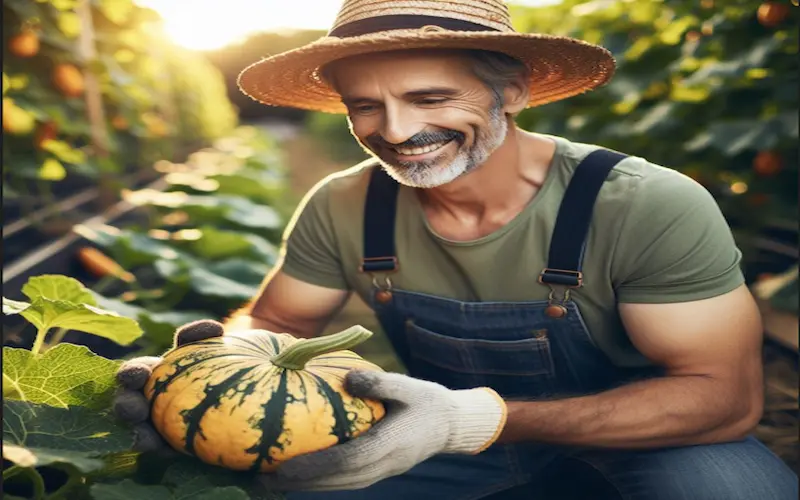 Harvesting patty pan squash plant