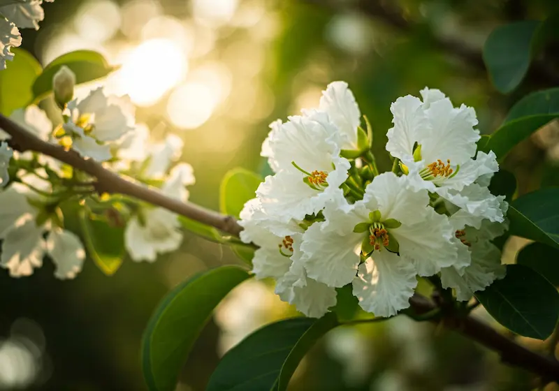 White Agathi flowers on a branch