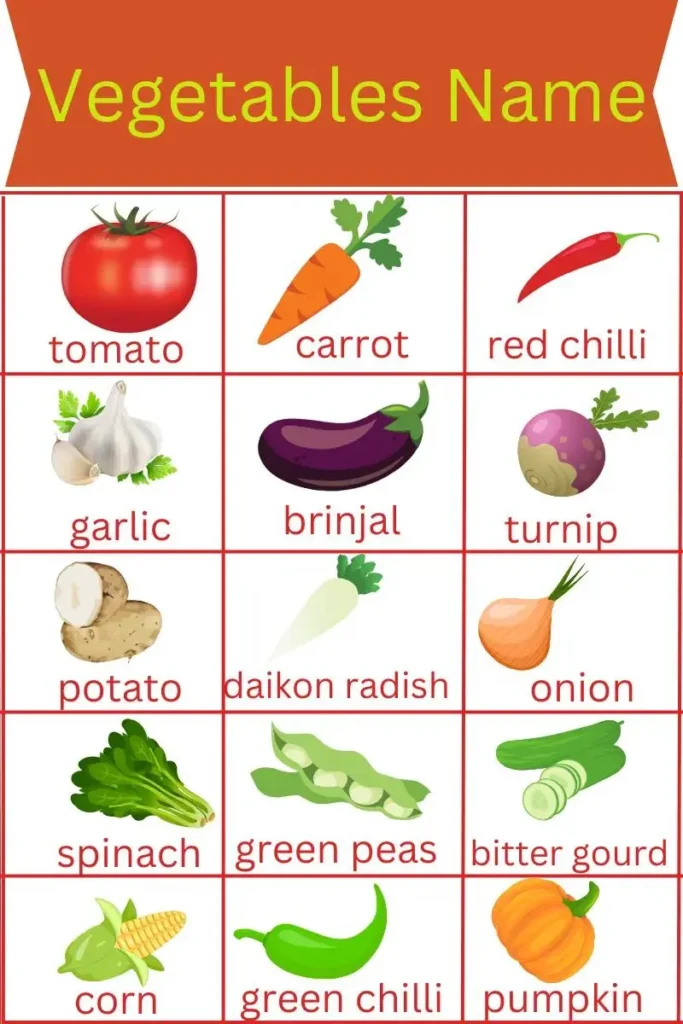 vegetables name in english